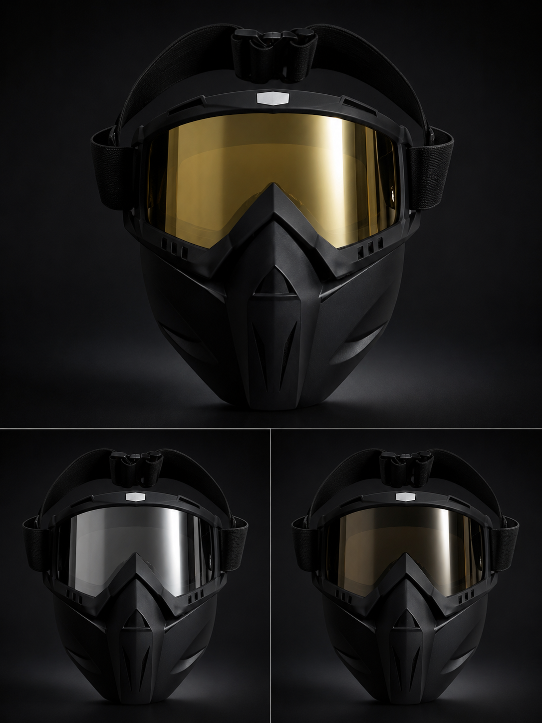 Full face rider masks.
