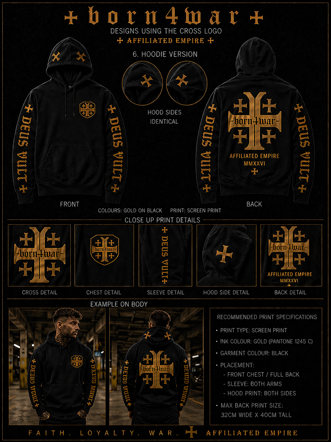 BORN4WAR - signature cross hoodie.