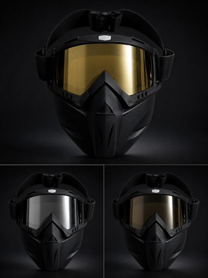 Full face rider masks.
