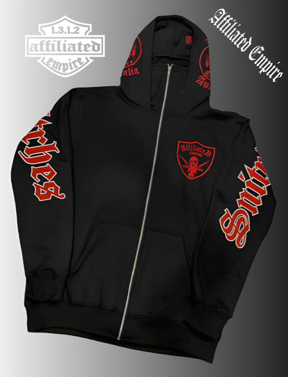 PRE ORDER NOW - Affiliated Empire - no comment / snitches get stitched zip up balaclava hoodie